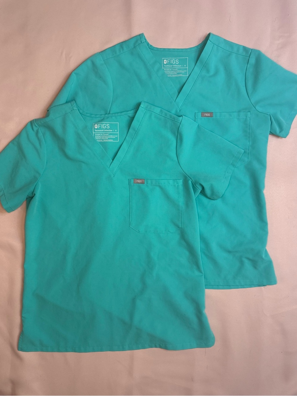 FIGS - Bundle Of 2 Technical Collection Teal V-Neck Scrub Tops - Size S